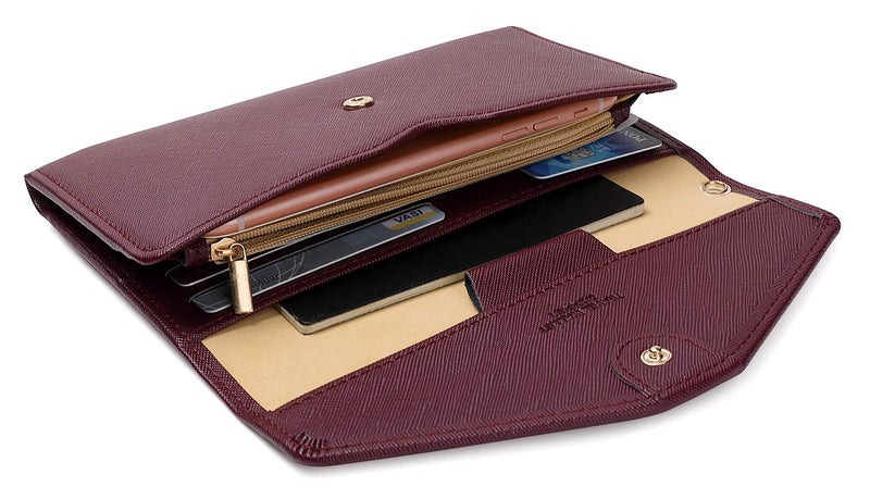ZOPPEN Passport Holder Travel Wallet (Ver.5) for Women Rfid Blocking Multi-purpose Passport Cover Document Organizer Strap, Wine Red - Image 5